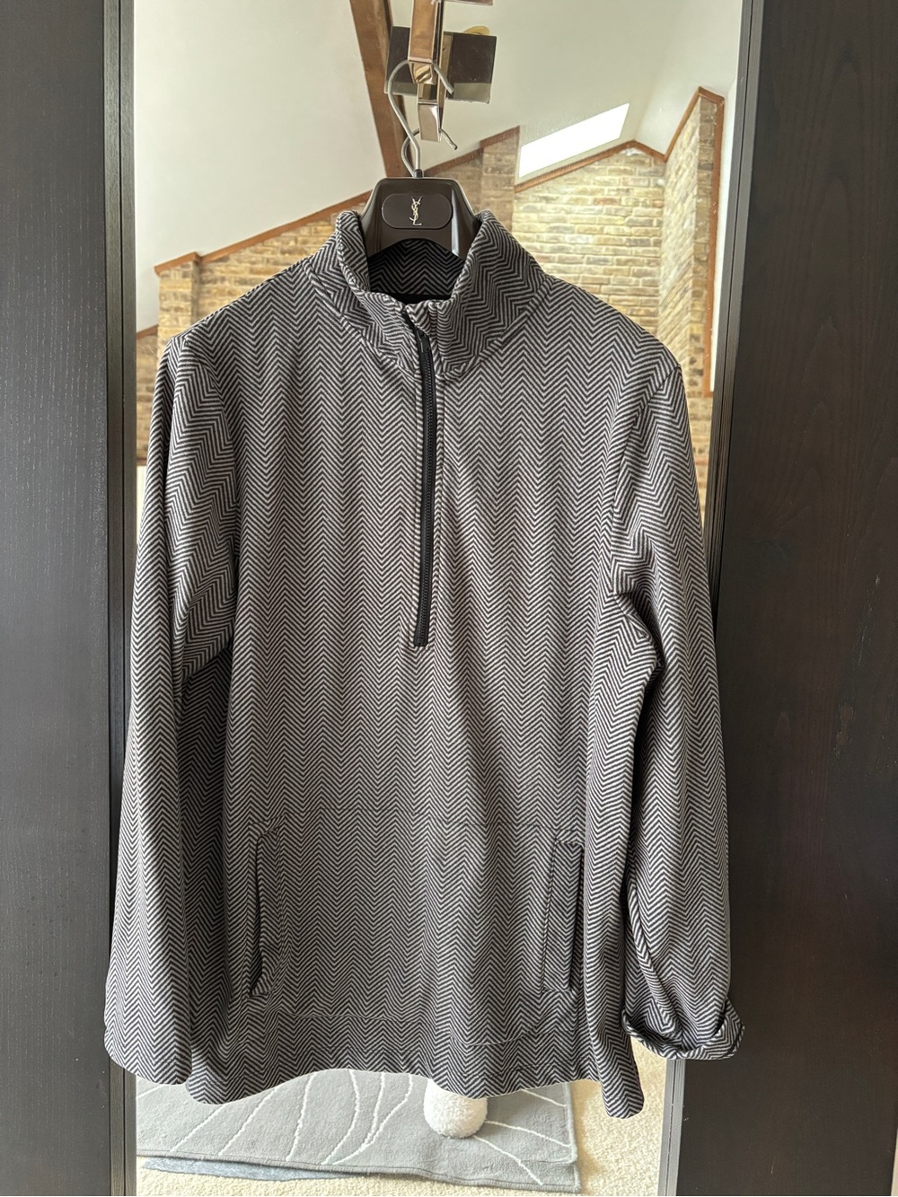 Cuddl Duds Black & White Chevron Half-Zip Pullover